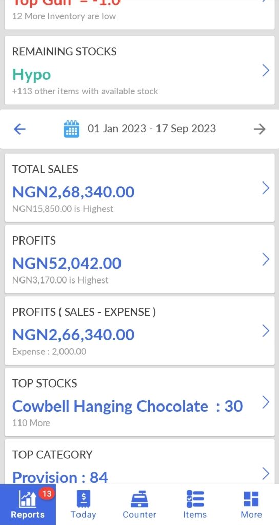 Reporting features of your inventory